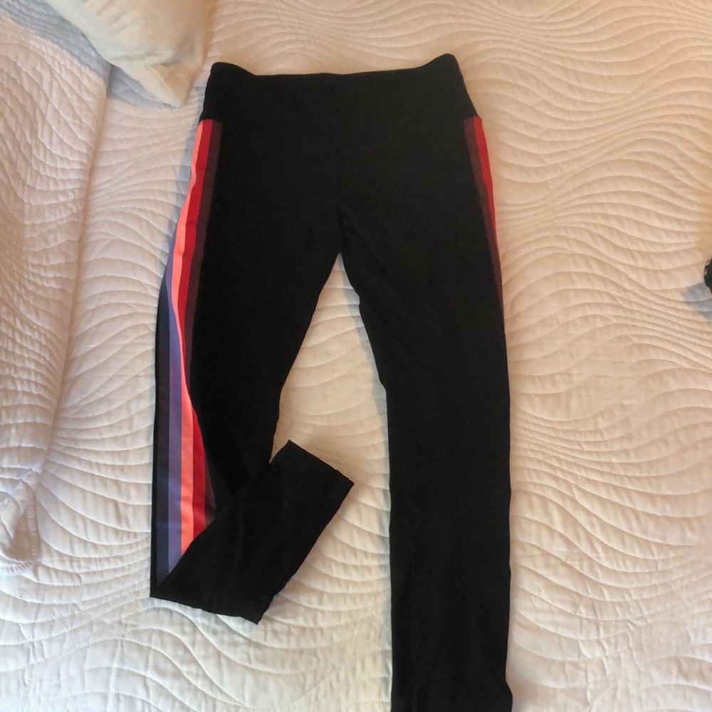 LAST CHANCE: Pink Black Cotton Leggings Side Striped.
